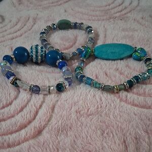Elegant Blue and Silver Beaded Bracelet Set